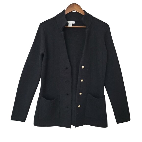 Halston Wool Blend Cardigan Sweater Jacket Womens Size S Black Career - Picture 2 of 5